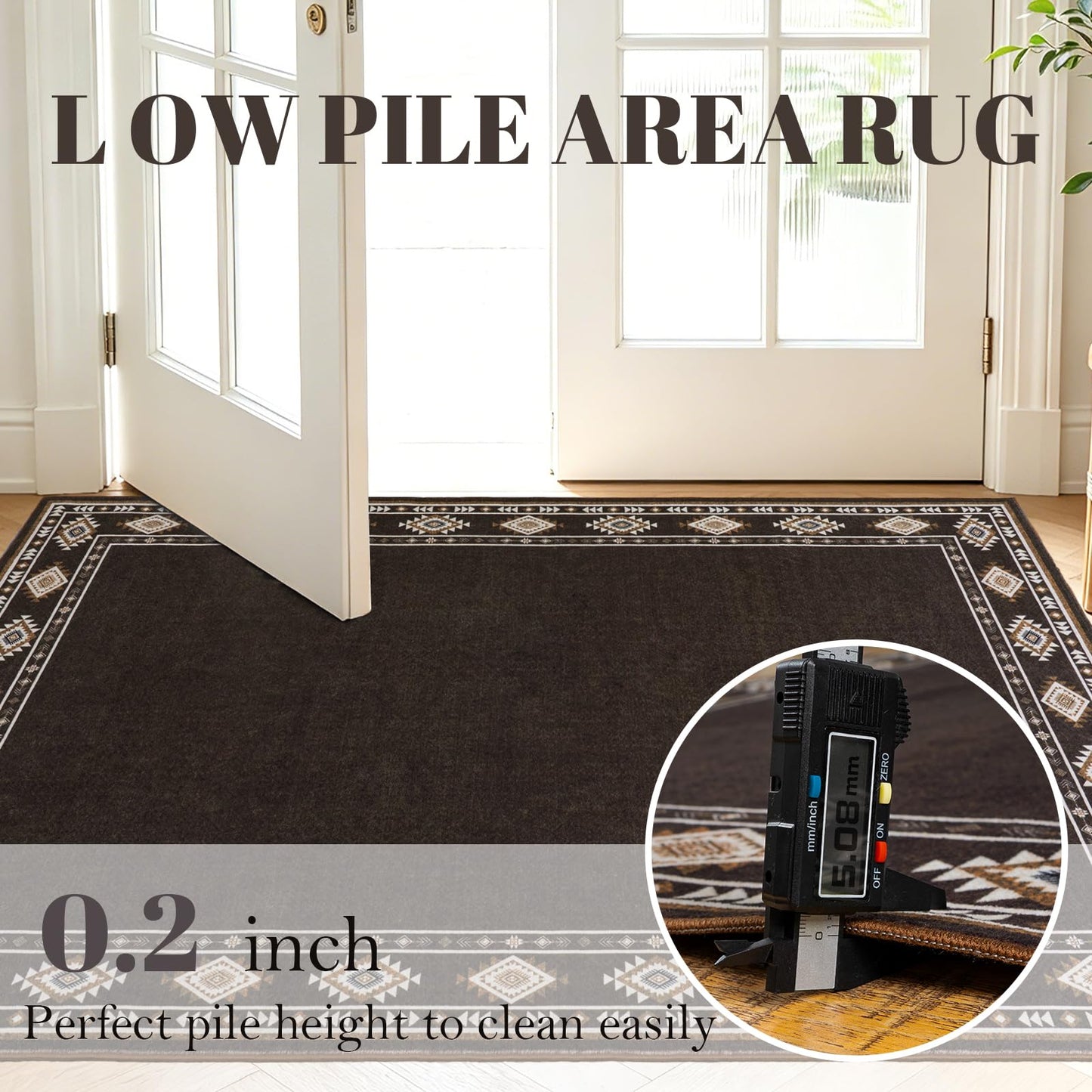 QDUIDU Large Area Rug for Bedroom Living Room, 5x7 Feet Ultra Soft Brown Rugs Washable Modern Geometric Bordered Non Slip Low Pile Carpets Home Decor