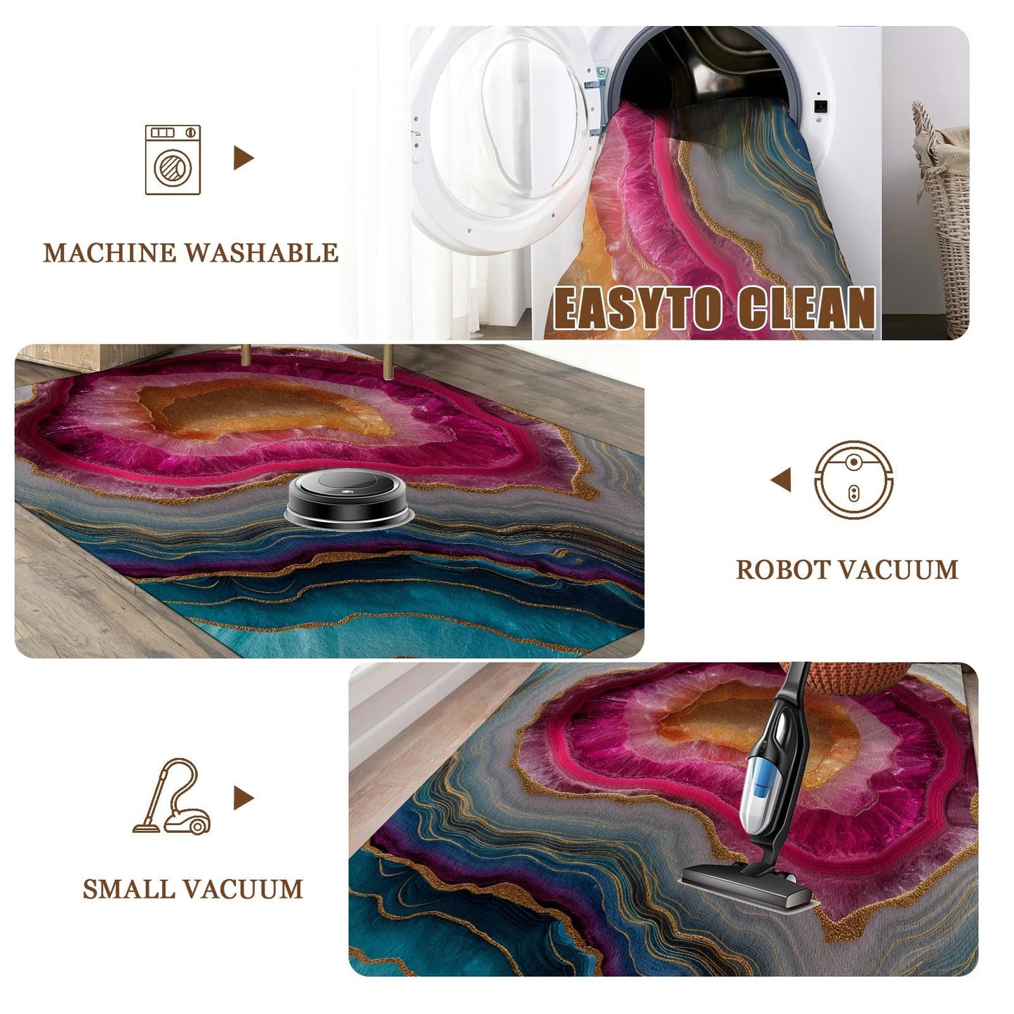 Abstract Agate Marble Area Rug, 3x4ft, Pink and Blue Geode Rug, Modern Luxury Gemstone Rugs, Low Pile Non-Slip Soft Washable Floor Mat Carpet for Living Room, Home Decor