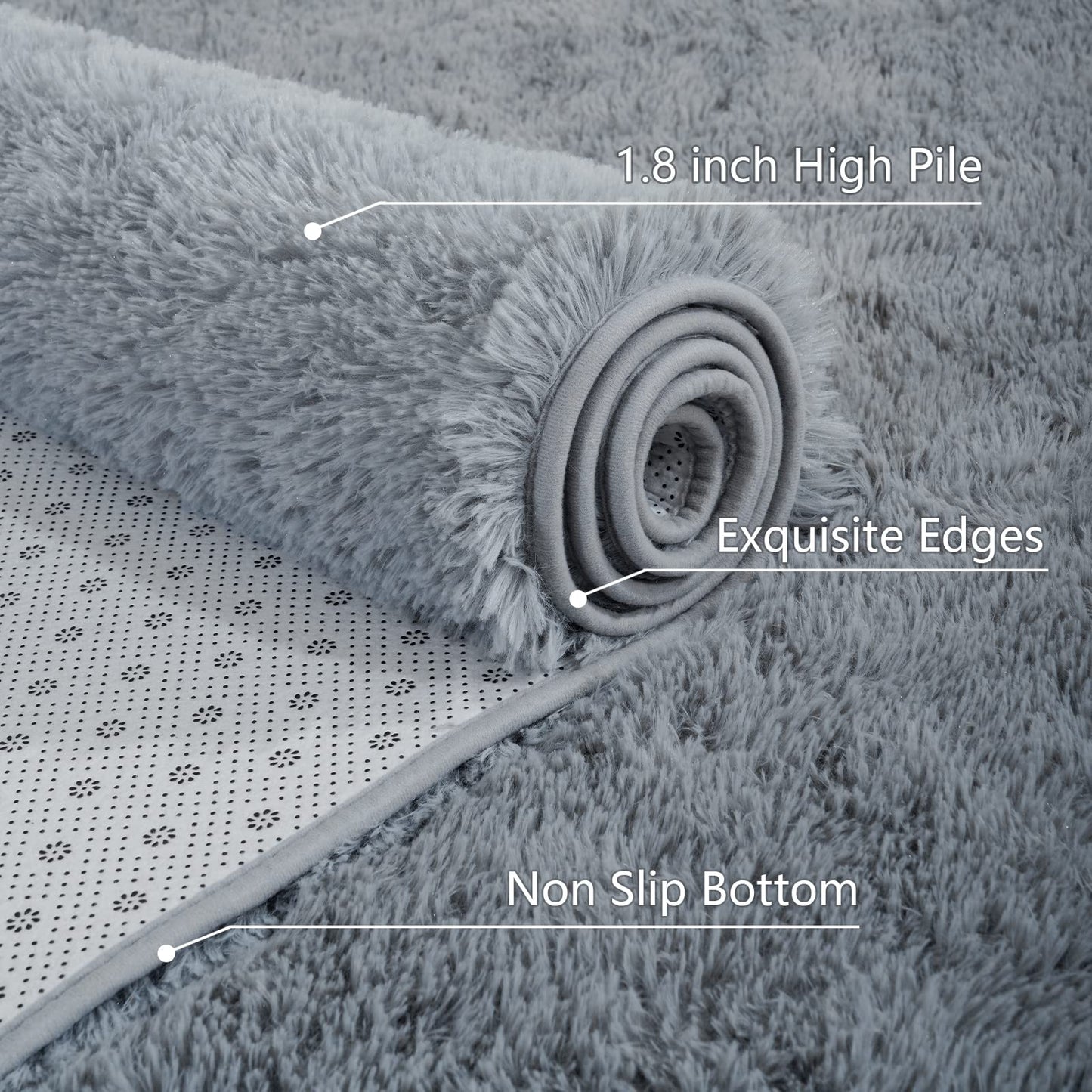 AROGAN Luxury Soft Area Rugs for Bedroom Living Room Plush Shag Rug 4x6 Feet, Grey Fluffy Rug for Kids Girls Playroom Dorm, Shag Shag Fuzzy Carpets Plush Rug for Teen Boys Nursery