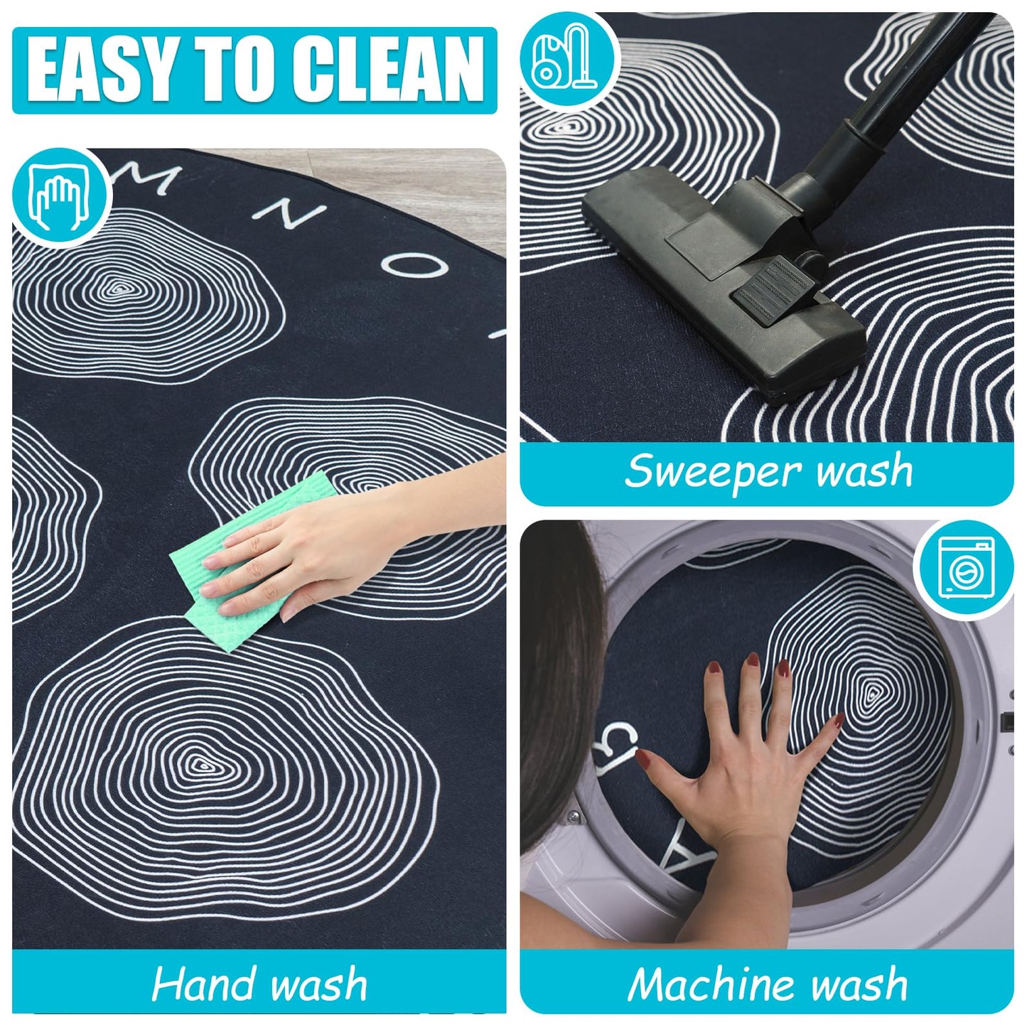 Large Classroom Rugs, ABC Alphabet Educational Area Rug for Kids,6ft Non-Slip Circle Abstract Carpet for Girls and Boys Bedroom,Carpet for Elementary Classroom,Play Rug 7 Seats,Nursery Rugs Washable