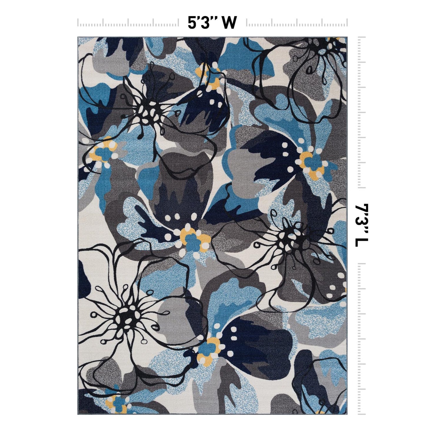 Rugshop Contemporary Gray-Blue Large Floral Non-Slip Area Rug for Living Room Bedroom,Kitchen Entryway 5'3" x 7'3" -Blue