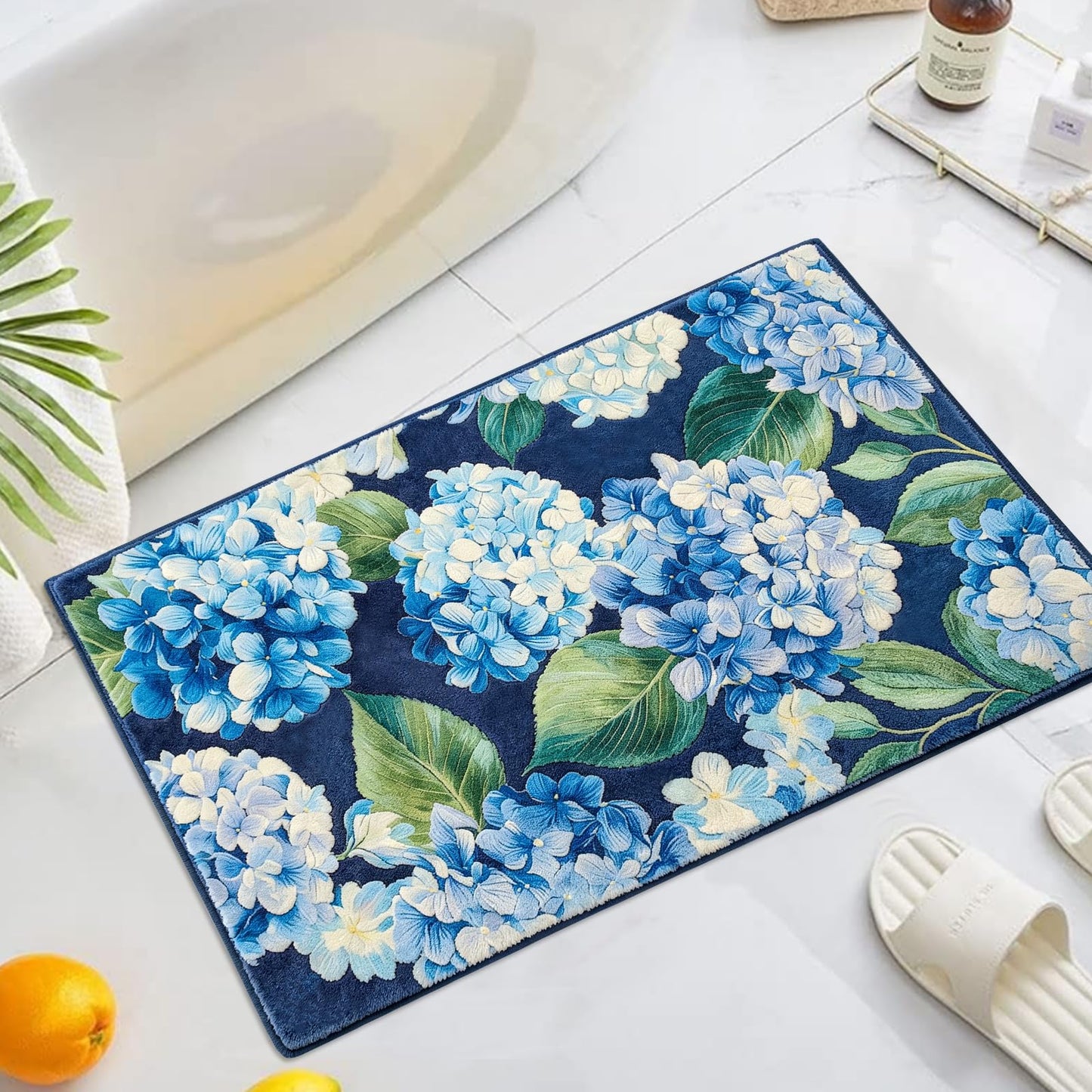 Botoutin Cute Bath Mat, Wild Flower Extra Soft Bathroom Rugs Non Slip, High Absorbent Area Rug, Machine Washable Bathroom Mat, Great for Indoor Bathtub Bedroom Floor, Navy 30" x 20"