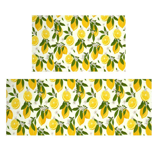 Lemon Kitchen Rugs and Mats for Floor 2 Piece Sets, Lemons Floor Mat for Kitchen, Farmhouse Lemon Kitchen Mat in Front of Sink for Standing for Country Kitchen Decor 17"X30"+17"X47"