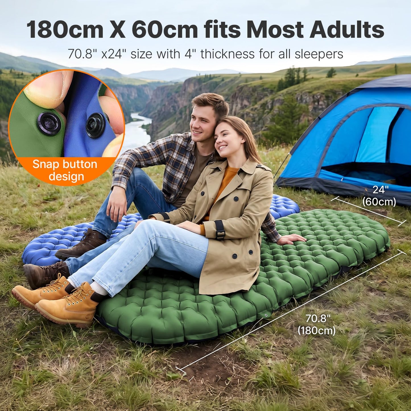 OGERY Sleeping Pad for Camping, R-Value 9.0 Insulated 4 Season Sleeping Mat, 4.7" Thick Ultralight Inflatable Camping Air Mattress with Pump Bag, Compact for Cold Weather