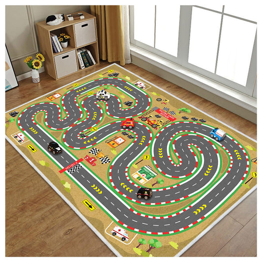 Kids Car Rug, Race Track Playmat Rugs for Cars, Road Traffic Carpet for Playroom, Fun City Life Map Toy Play Mat for Bedroom Boys(Desert Mirage Track,3.3×4.9ft/39×59in)