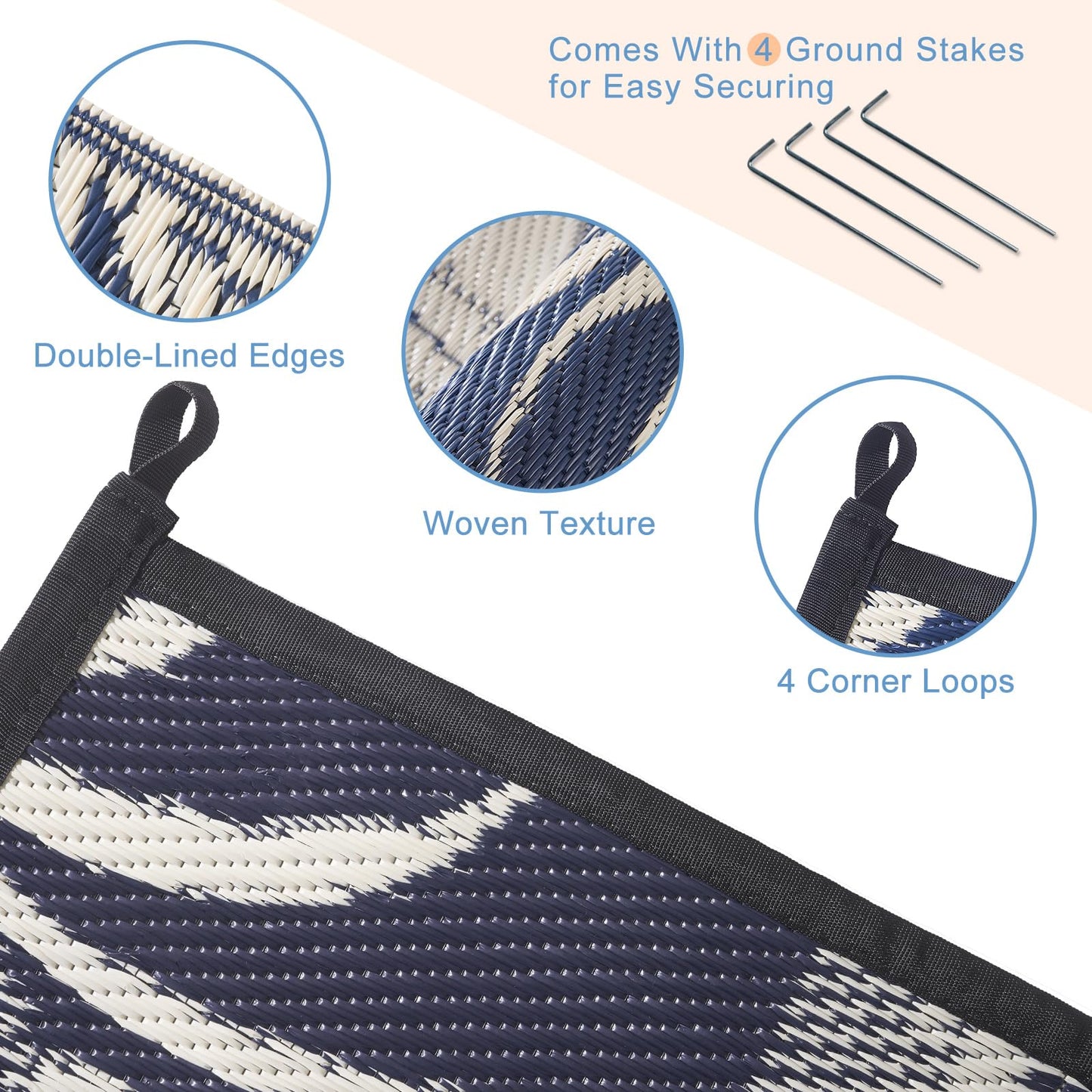 OPPODREAM Reversible Outdoor Rug 5x7, Waterproof Outdoor Plastic Straw Rug for Patio, Tropical Leaf RV Camping Rugs for Outside, Deck, Balcony, Porch, Backyard, Camping, Rv, Navy and Cream White