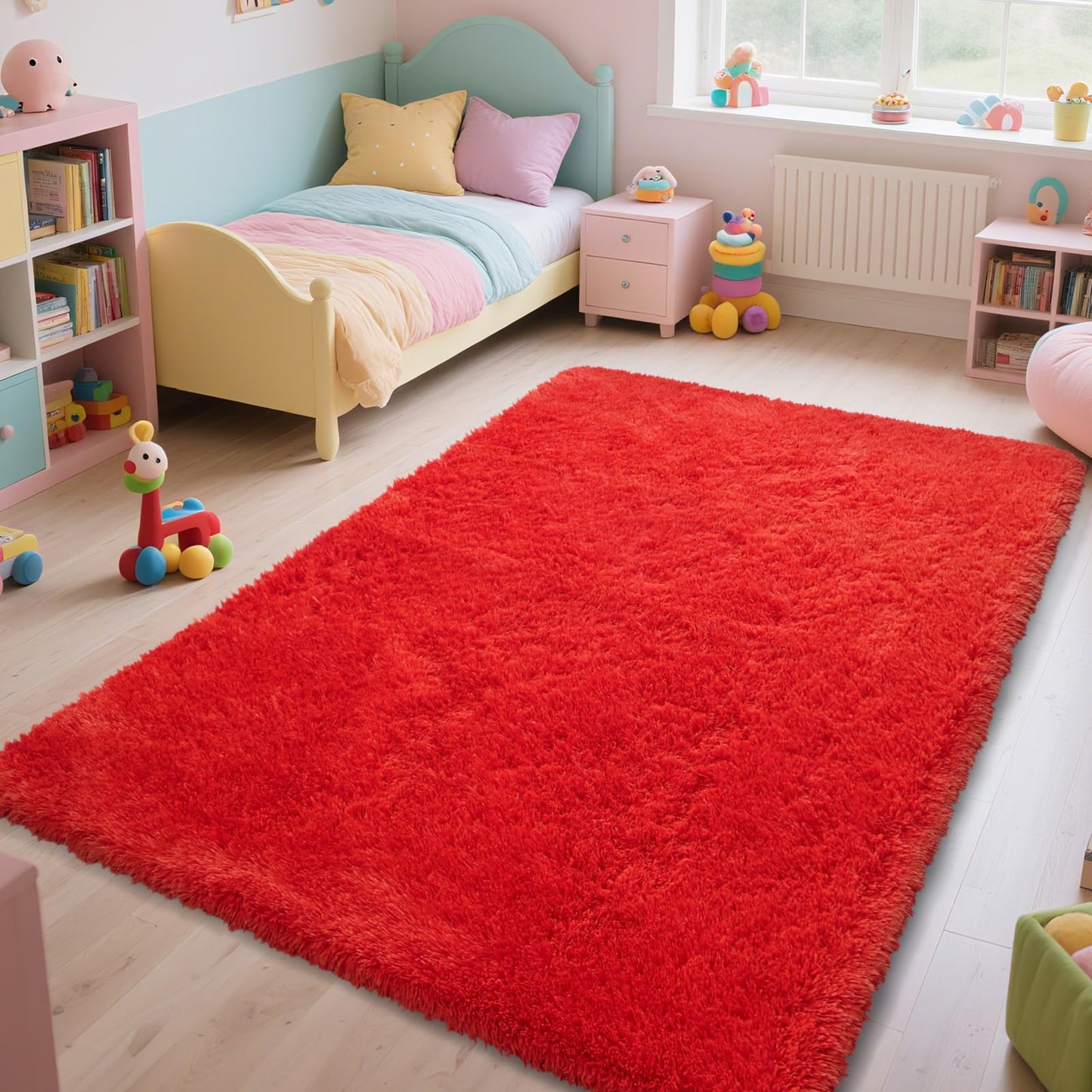 Red Shag Area Rugs for Bedroom Living Room,Ultra Soft Fluffy Christmas Area Rugs 8x10 for Dorm,Indoor Carpet Plush Rugs for Living Room Home Decor (Red, 8x10 Feet)