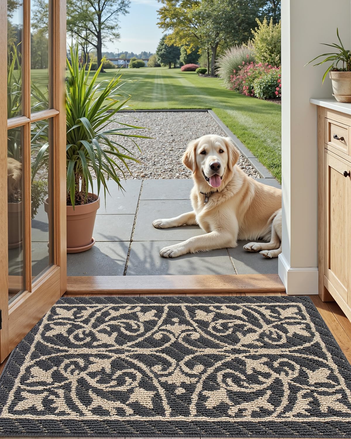 DEXI Front Door Mat Indoor Entryway, Inside Welcome Entrance Doormat Low Profile Thin, Non Slip Washable Entry Mats for House Floor Dirt Trapper, 24x36, Dark Gray