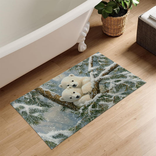 Kibue Cute Polar Bear Indoor Door Mat, Welcome Entry Pine Tree Snow Scene Doormat for Interior Porch, Front Door, Kitchen, 17"×29.5", with Non Slip Backing, Door Mats Gifts for Apartment, Home Decor