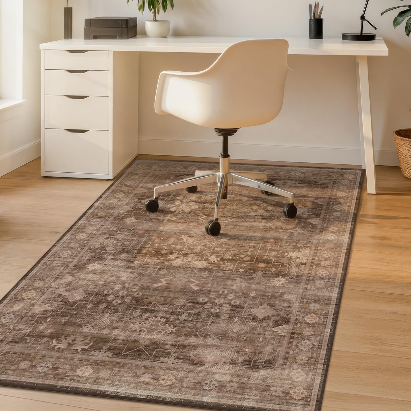 Office Chair Mat for Hardwood Floors, Brown Boho Desk Chair Rug, Low Pile Floor Protector for Rolling Office & Gaming Chairs, Non-Slip Washable Rug for Tile, Laminate, Home Office, 36" x 48"
