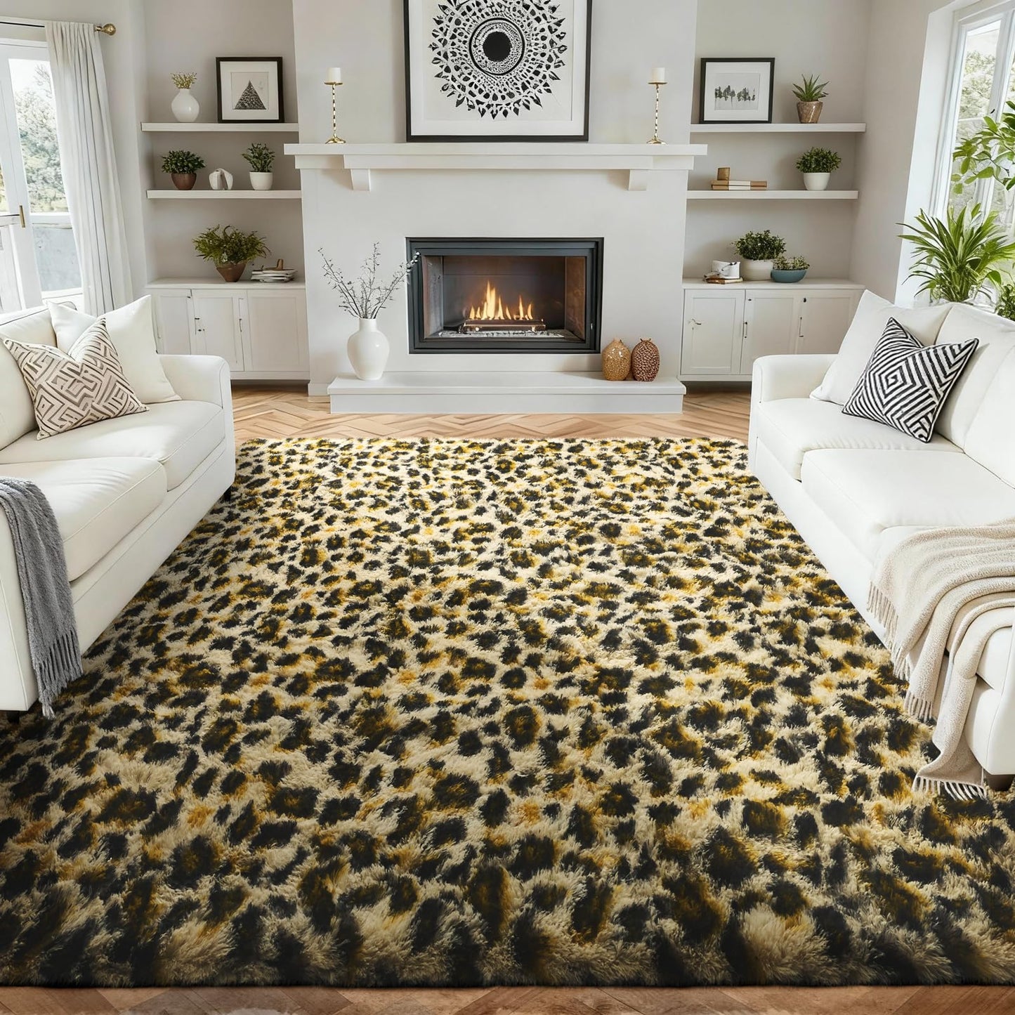 Ophanie 6x9 Leopard Rugs for Living Room Bedroom, Large Cheetah Print Rug Fluffy Shag Fuzzy Plush Soft Throw,Large Shaggy Floor Big Faux Animal Throw Carpets,Home Decor Aesthetic