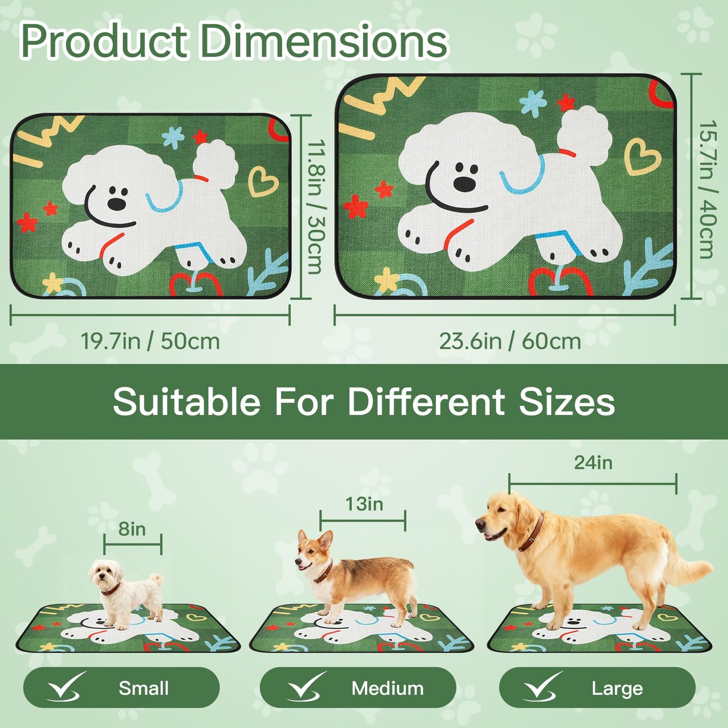 Rarenut Dog Food Mat Absorbent Dog Bowl Mat for Food and Water 24’’x16’’ Linen Dry Dispenser Mat Dog Supplies for Messy Drinkers - Running Puppy