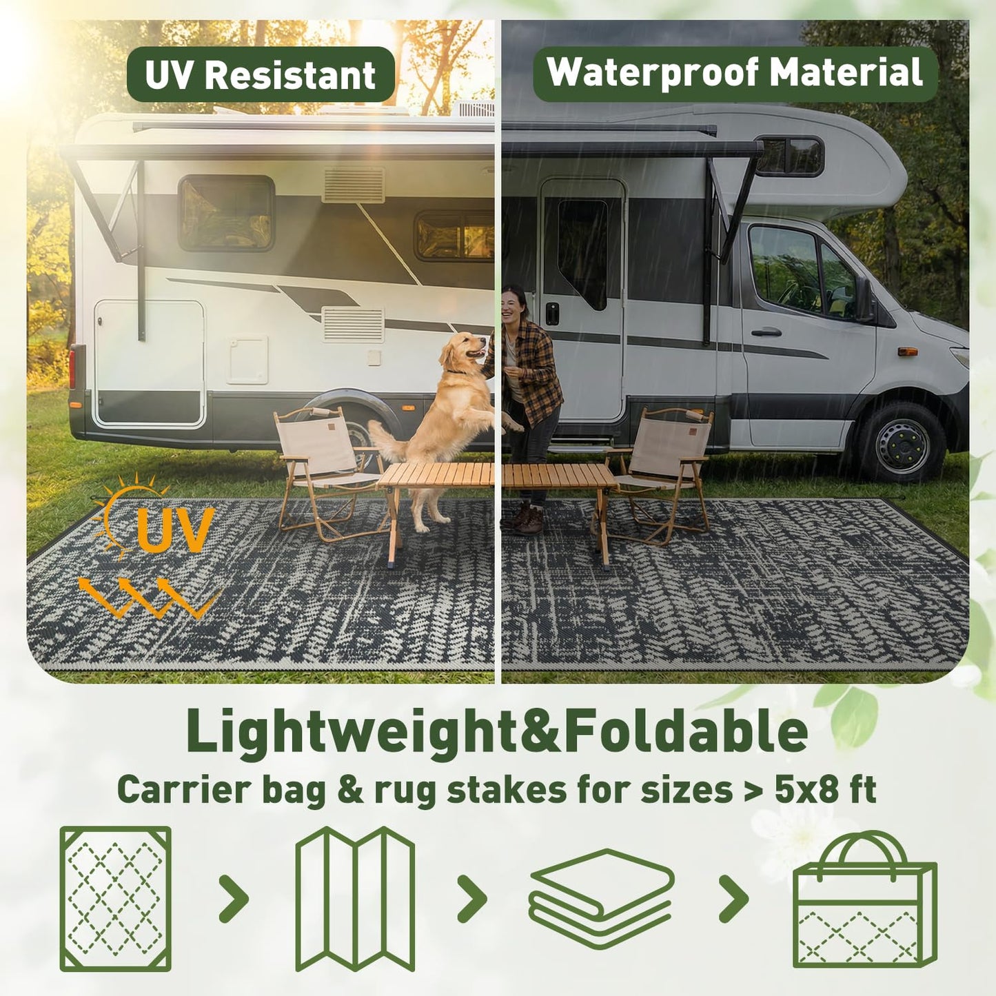MontVoo Outdoor Rug Waterproof-Patio Rug Mat 5x8 Outdoor RV Camping Picnic Beach Mat Plastic Straw Rugs Outside Outdoor Area Rugs for Balcony Deck Backyard Grey