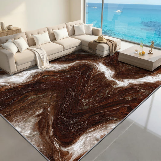 Aquailis Marble Rugs for Living Room - 2x3 Rug, Abstract Modern Area Rug, Brown Gold Marble Swirl Washable Non Slip Soft Rugs, Contemporary Carpet, Luxury Earth Tone Home Decor, Abstract Art Gifts