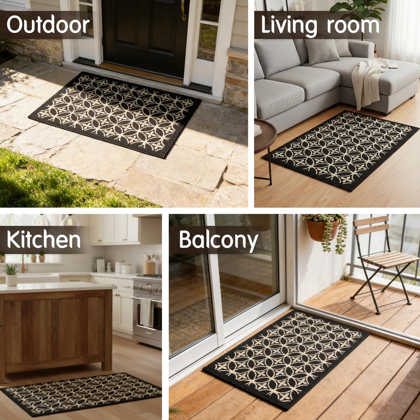 AOUER 20"x32" Door mat Indoor Entrance mats for entryway, Black and White