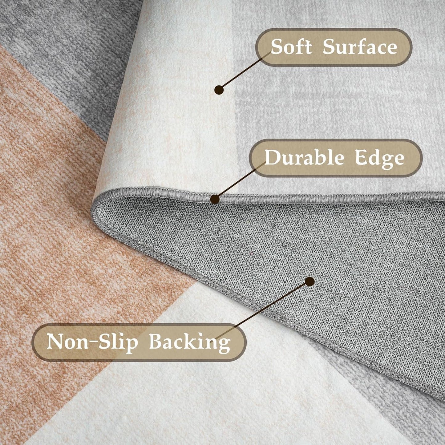 HOMFINE Washable Area Rug - Geometry Style Modern Rugs for Living Room, Bedroom, Machine Washable Rug Soft Non Slip Non Shedding Area Rug - Grey Brown, 6'x9'