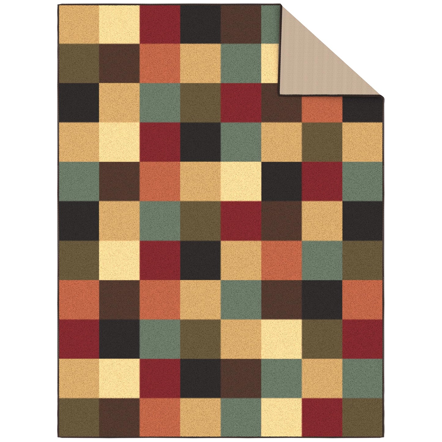 Ottomanson Living Room Area Rug – Non Slip Low Pile Carpet for Bedroom, Office & Family Room, 5' x 6'6", Checkered Multicolor