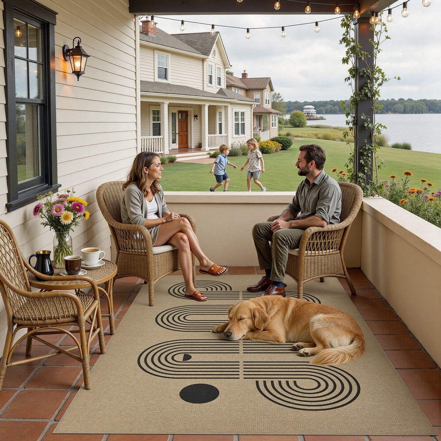 UERMEI 5x7 Outdoor Jute Area Rug Patio, Neutral Rugs for Living Room Backyard Machine Washable Non Slip, Pet Friendly Indoor Farmhouse Carpet for Dining Room - Brown