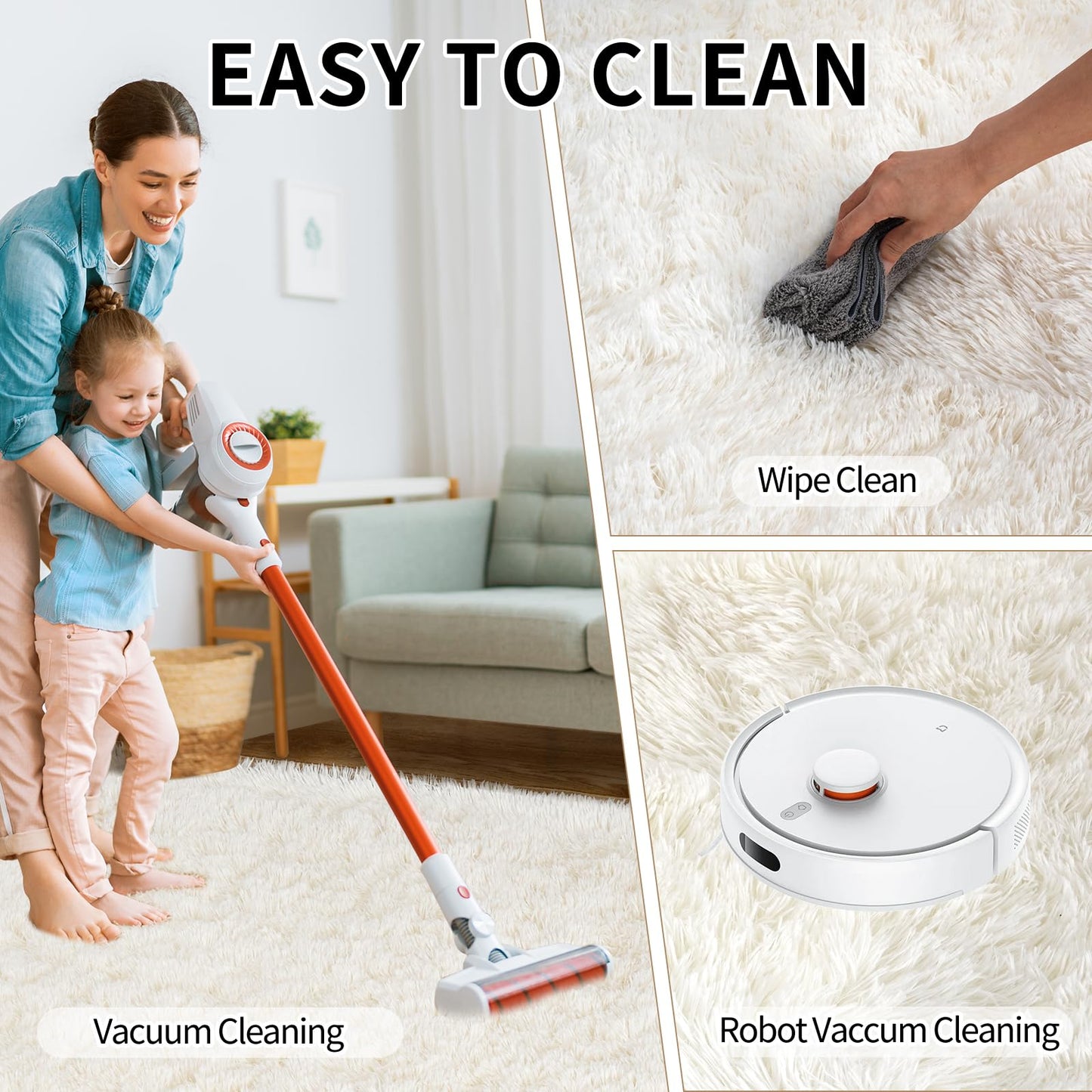 Area Rugs 9x12 Living Room, Ultra Soft Shaggy Fluffy Rug for Bedroom, Upgrade Non-Slip Fuzzy High Pile Plush Large Rugs for Nursery Boys Girls Kids Room Modern Indoor Home Decor, Cream White