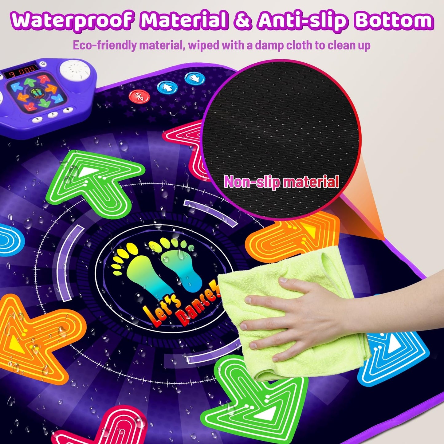 Dance Mat Toys for 3-12 Year Old Girls Boys, Dance Pad with Light Up 8-Buttons & Bluetooth, Music Dance Game with 7 Game Modes, Christmas Birthday Gifts for 3 4 5 6 7 8 9 10+ Year Old Girls Boys