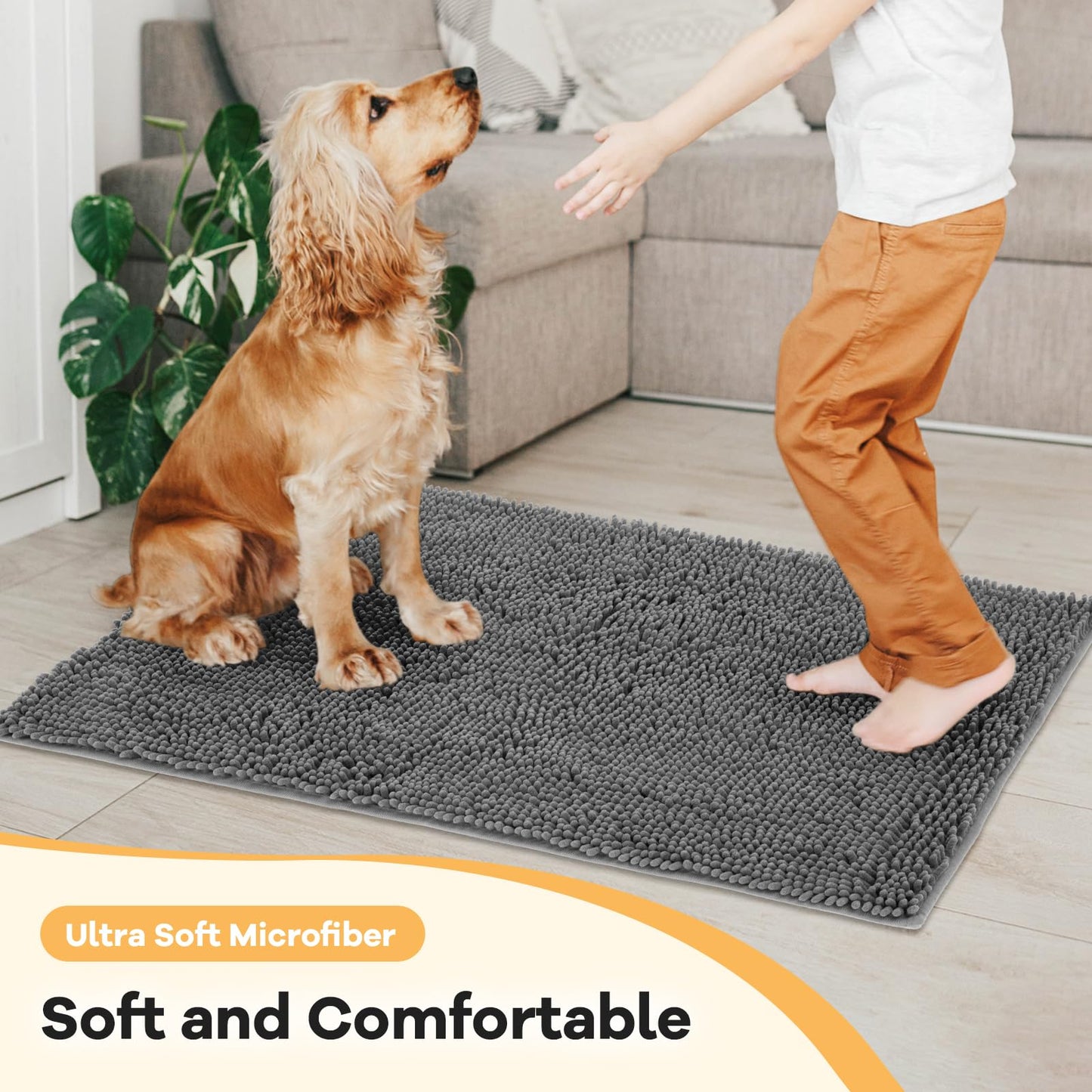 HOMEK Absorbent Dog Door Mat for Muddy Paws, 60" x 24" Chenille Indoor Mats for Entryway, Trap Dirt Front Door Mat Indoor Entrance Washable Non Slip Soft