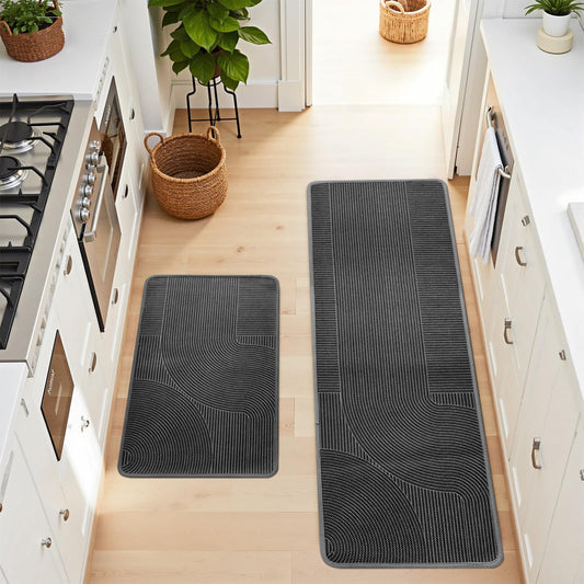 HAPACE Kitchen Mat Set of 2 PCS, Anti Fatigue Kitchen Floor Mat, Kitchen Runner Cushioned Non Slip for Kichen, Office, Balcony, Gray, 17" x 30"+17" x 47"