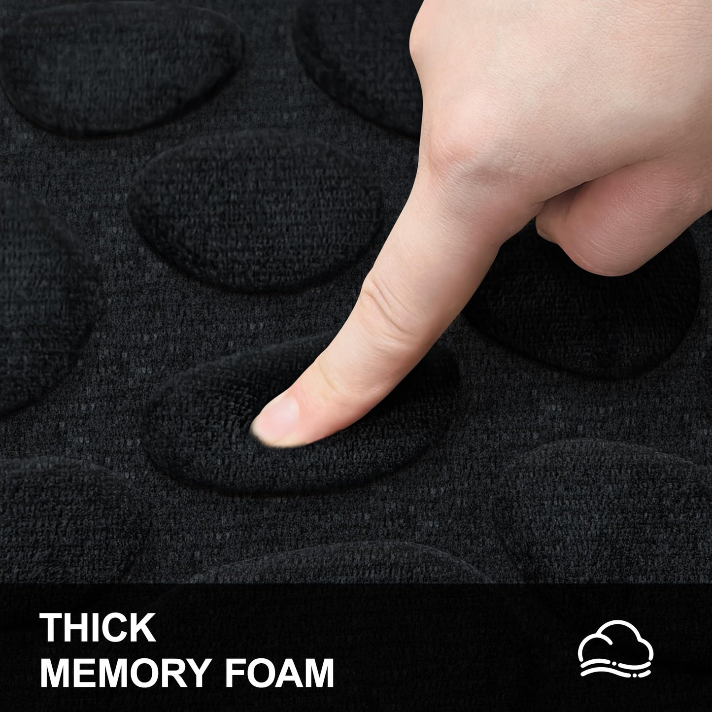 SharpWeaRug Memory Foam Bath Mat,16x24 Inch Non Slip Cobblestone Bath Mats,Manchine Washable Absorbent Bathroom Floor Mats,Ultra Soft and Quick Dry Bath Rugs for Bathroom Tub and Shower,Black