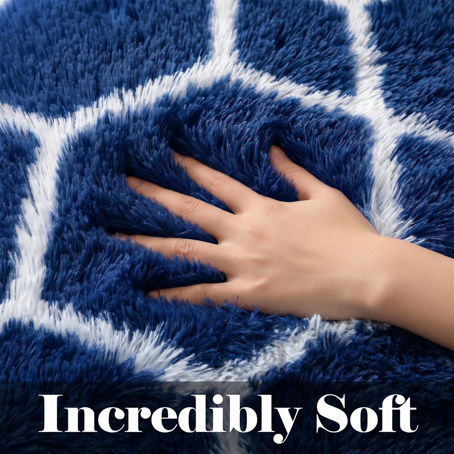 ONASAR Area Rugs for Bedroom Living Room, 4x6 Fluffy Navy Blue and White Throw Rug for Home Decor, Geometric Soft Shaggy Plush Floor Carpet for Kids Girls Boys Teen Nursery Dorm Office