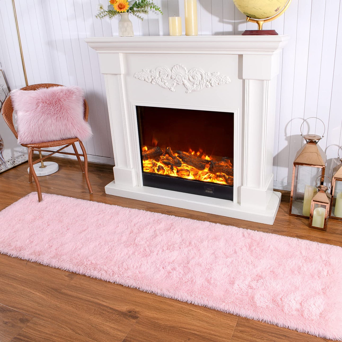 Keeko Pink Runner Rugs for Bedroom Girls Room, 2x8 Fluffy Bedside Kids Room Rug Shag Cute Indoor Baby Rugs Fuzzy Modern Area Carpet for Teen Kid Girl Child Nursery Living Room Dorm Decor