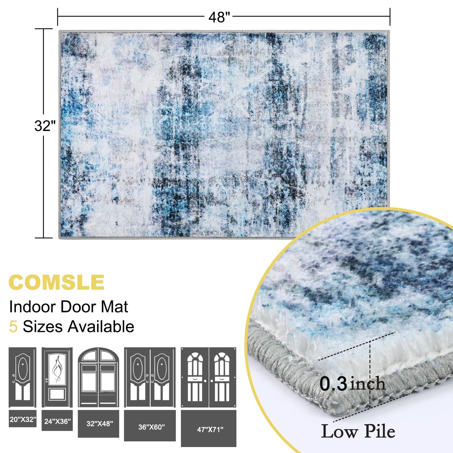 COMSLE Door Mat, Front Door Mat Indoor for Entrance Faux Wool Absorbent Non Slip Modern Throw Rug for Entryway Hallway Muddy Paws - Pet Friendly, 32x48 Inches,Smashing Blue Machine Washable