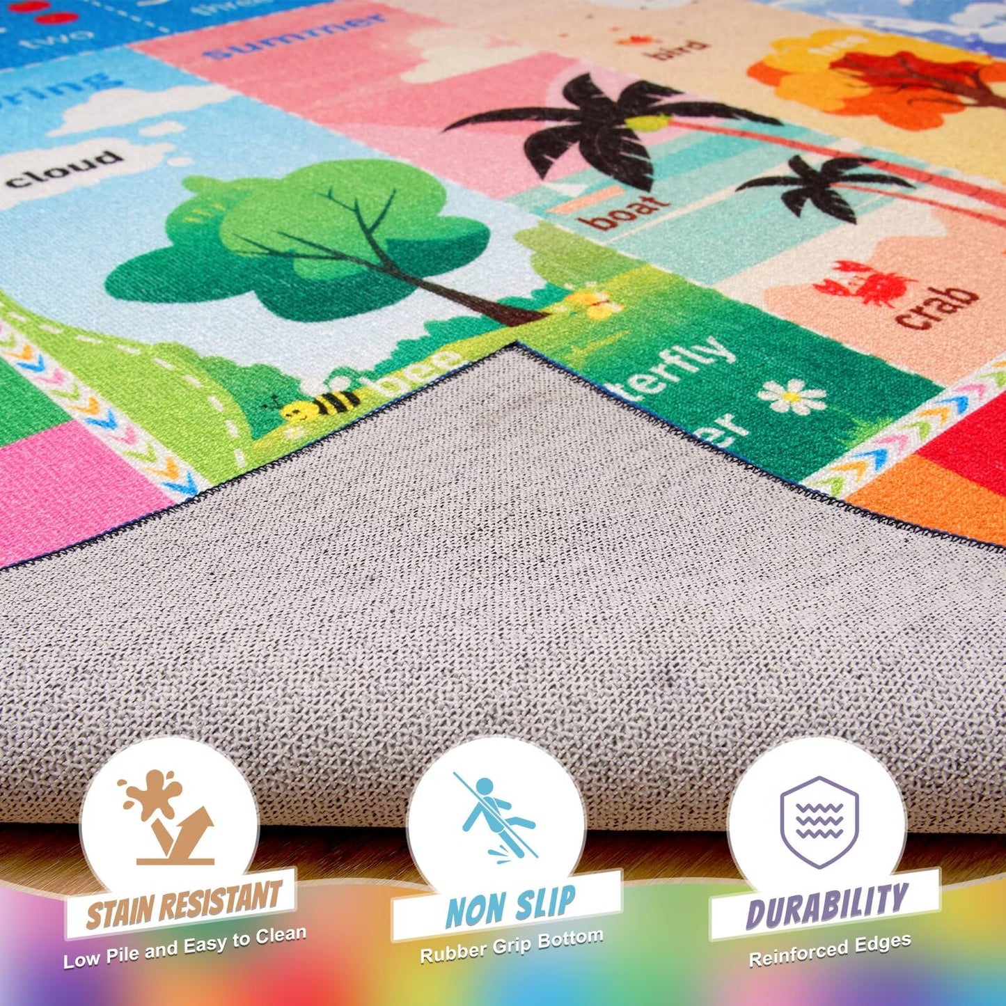 Macgace ABC Kids Rug for Playroom, 3x5 Washable Classroom Area Rugs, Toddler Educational Play Mat with Alphabet Numbers Seasons Shapes, Learning Fun for Preschool Children, Colorful