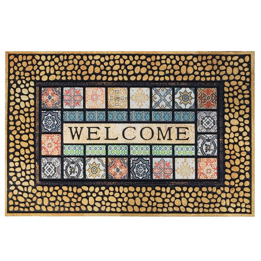 CHICHIC Welcome Door Mat 18 x 30 Inch Front Doormat Outdoors for Home Entrance Outdoors Mat for Outside Entry Way Doormat Entry Rugs, Heavy Duty Non Slip Rubber Back Low Profile, Ginger