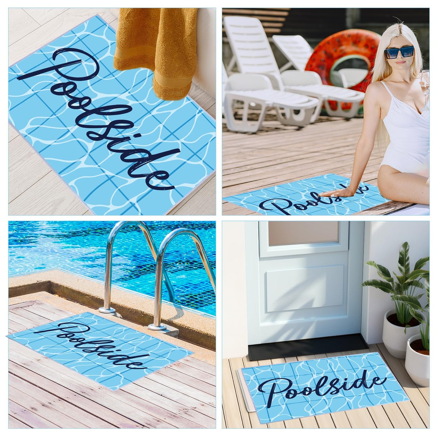 JarThenaAMCS Poolside Mat Blue Wave Pattern Pool Mat Non Slip Pool Deck Rug Waterproof Poolside Floor Pad for Indoor Outdoor Summer Beach Swimming Decorative