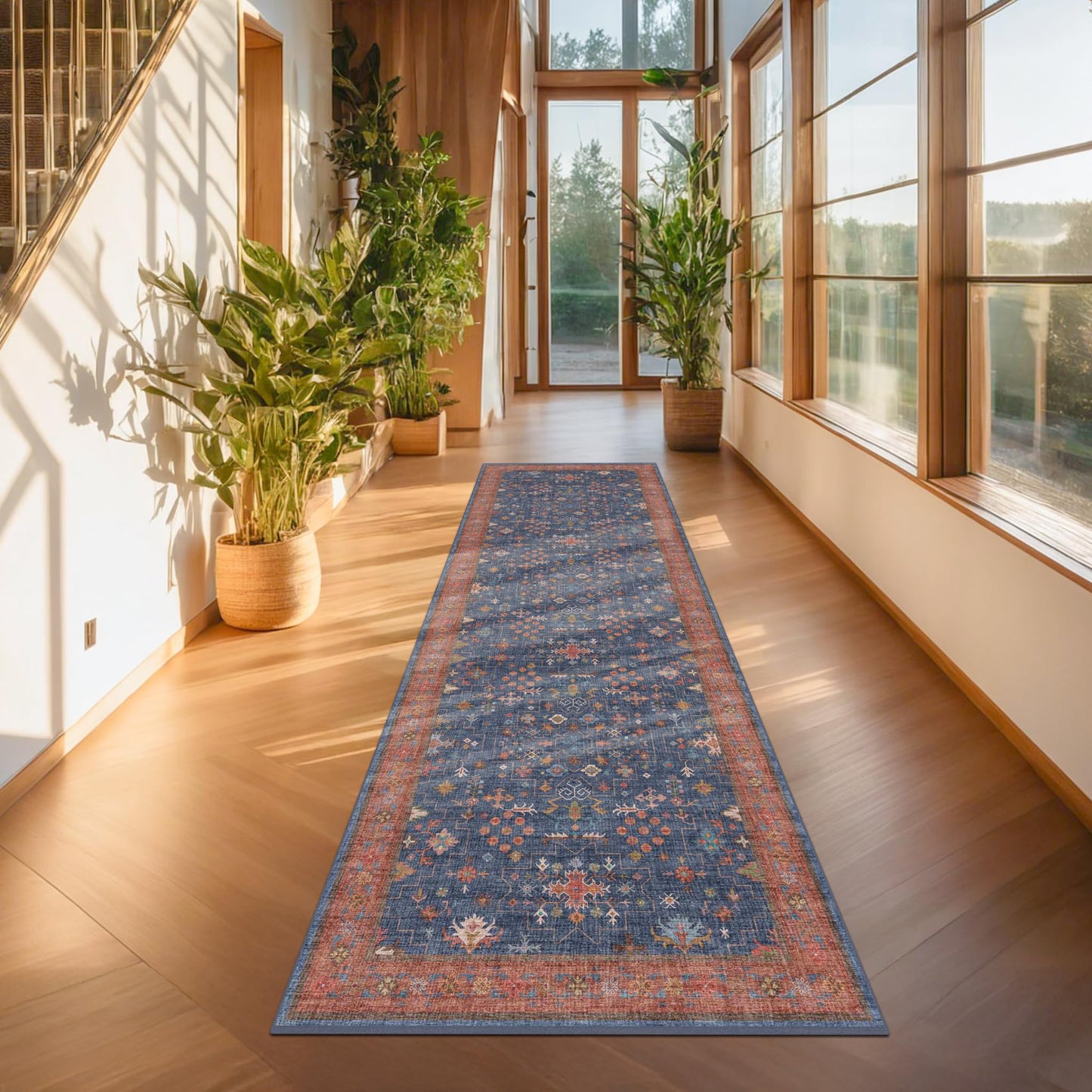 Hazo Haus Navy Blue Runner Rug 2x6 for Kitchen, Hallway, Mudroom, Laundry Room, Bathroom, Washable Non Slip Non Skid Rubber Backing Low Pile Stain Resistance