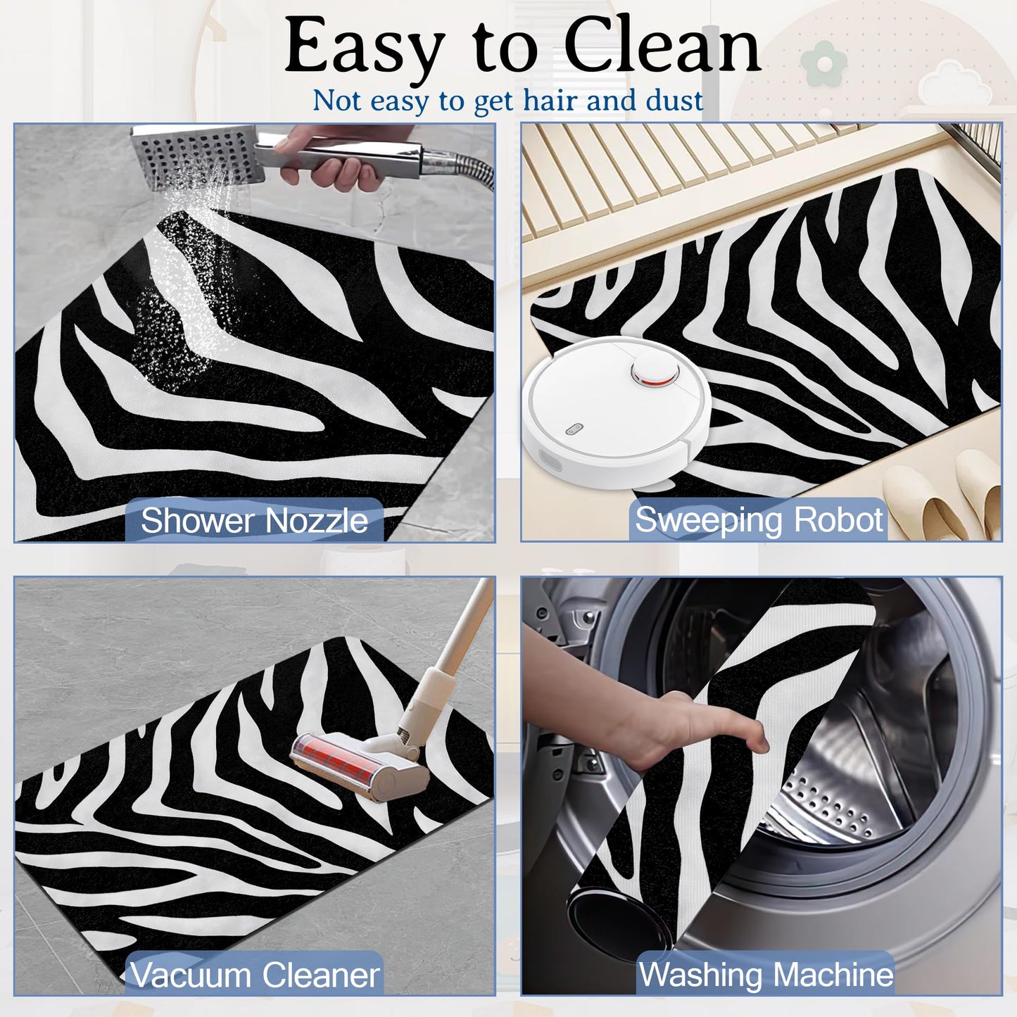 Elightvap Bath Mat Zebra Print Bathroom Rug,Soft and Non Slip Bath Rugs,Quick Drying Machine Washable Floor Mat 17 * 29.5 Inches for Shower Room,Bathtub,Kitchen Bathroom