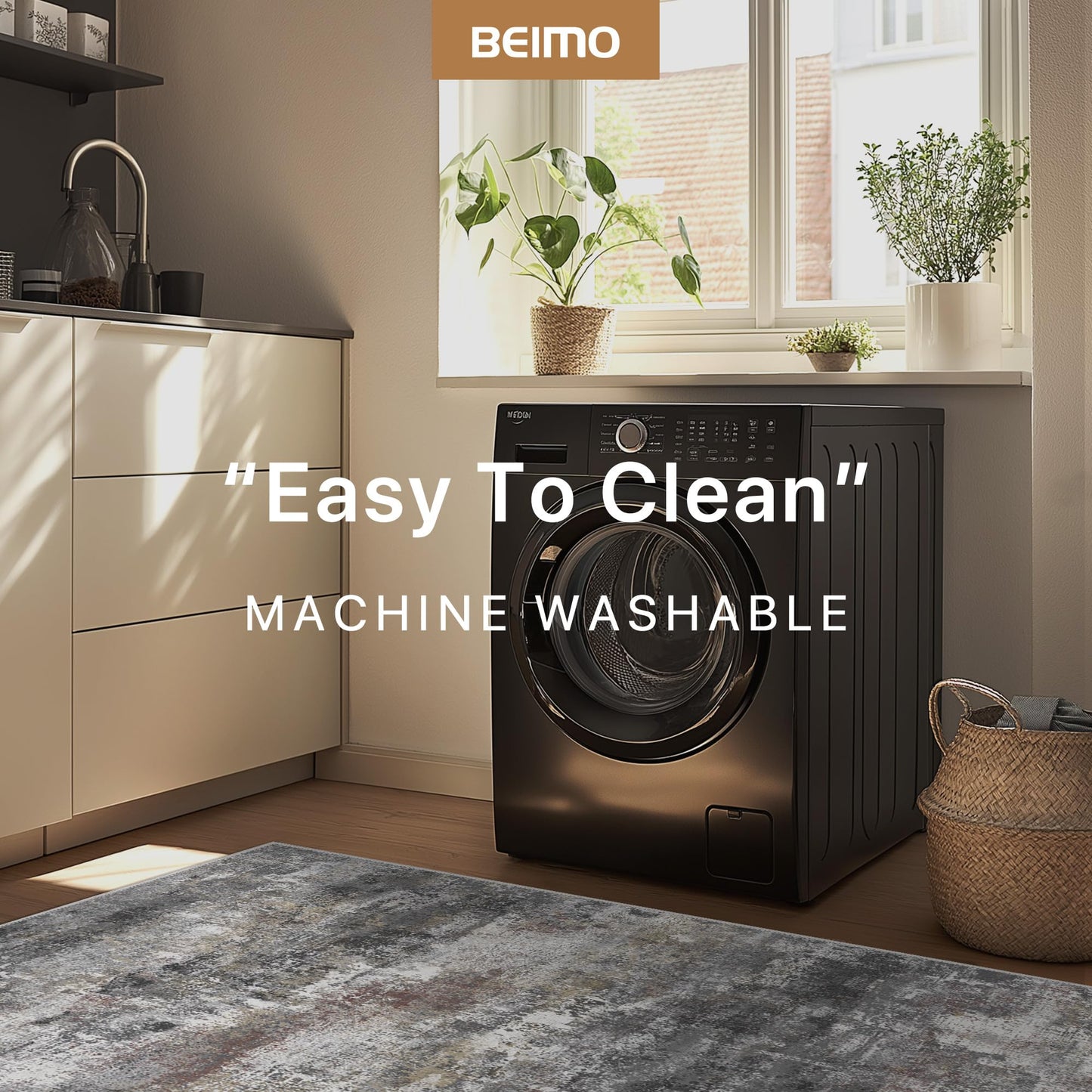 BEIMO Area Rugs 5x7 for Living Room Bedroom, Modern Abstract Machine Washable Soft Dark Gray Rug, Floor Carpet with Non Slip Backing for Dining Room
