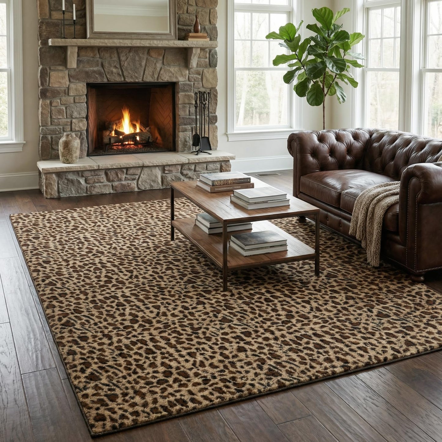 Leopard Print Rug for Living Room 5x7 Cheetah Fluffy Rug Machine Washable Area Rug for Bedroom,Non-Slip Soft Comfy Faux Fur Animal Carpet for Bedroom Living Shaggy Home Decor