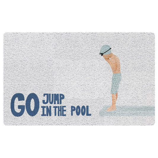 URLLUAE Coastal Beach Door Mat, Go Jump in The Pool Funny Blue Doormat Welcome Mats for Front Door Porch Outdoor Outside Entrance, Beach Bath Rug for Bathroom, 17x30 Inch