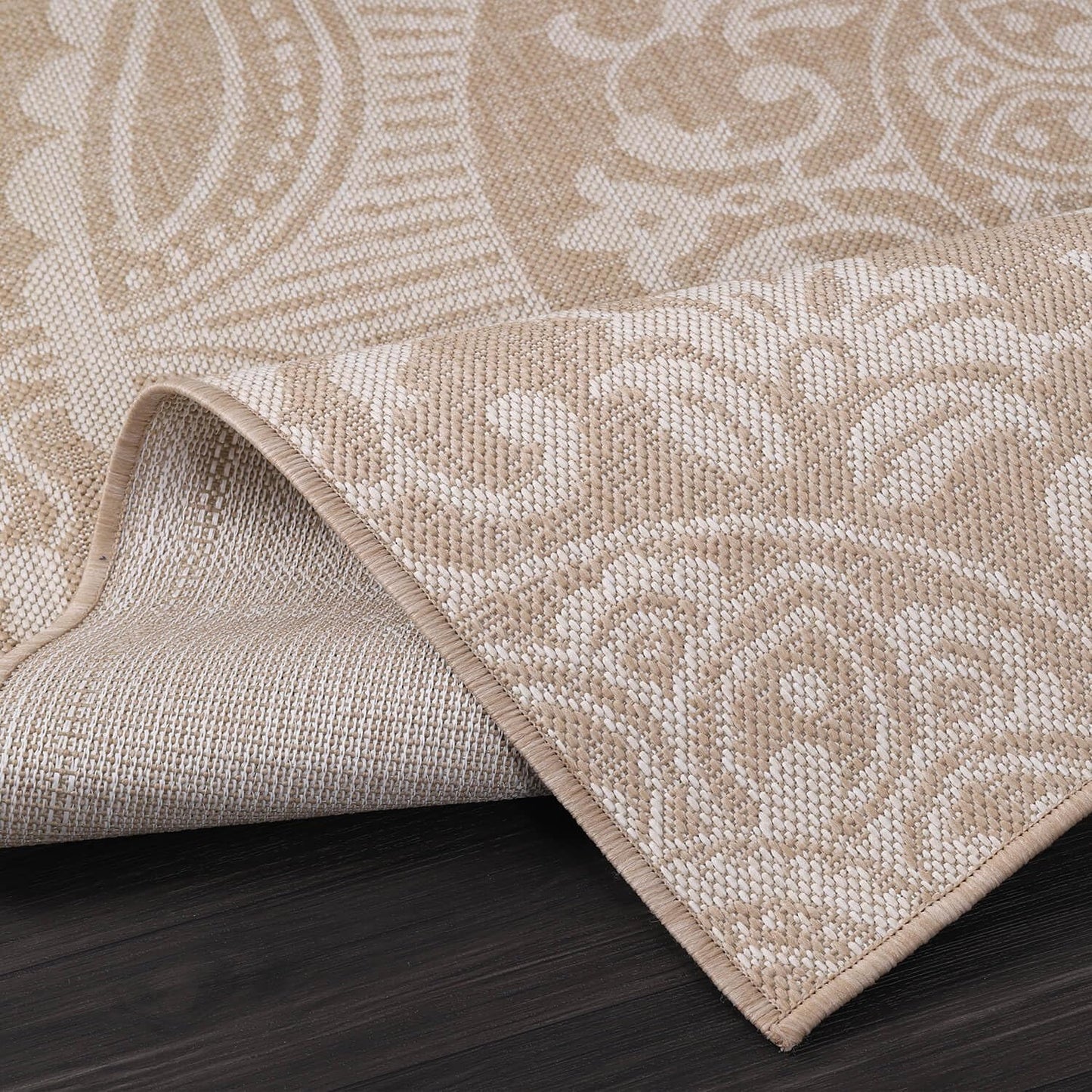 Luul Home Medallion Outdoor Rug 5x7 Washable Outside Carpet for Indoor Patio Porch Waterproof Easy Cleaning Non Shedding Area Rugs Beige 5 x 7