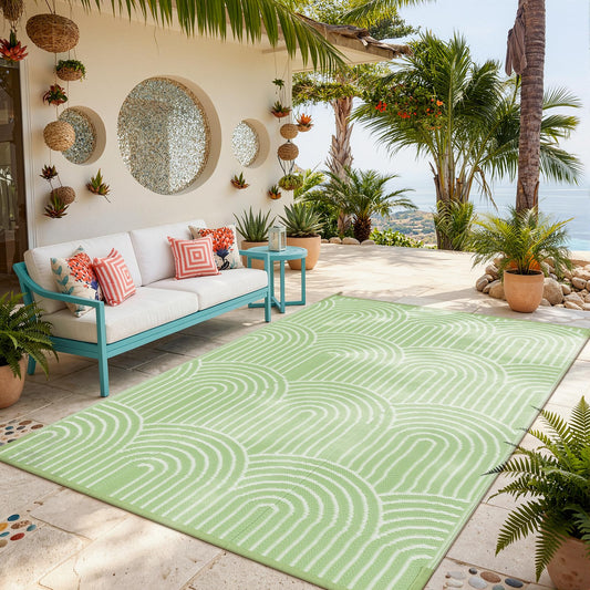 Lahome Deck Rugs Outdoor Waterproof 6x9 Patio Outside Rug, Plastic Straw Reversible Rv Mat,Large Portable Porch Camping Carpet for Balcony Tent (Rainbow Green, 6'x9')