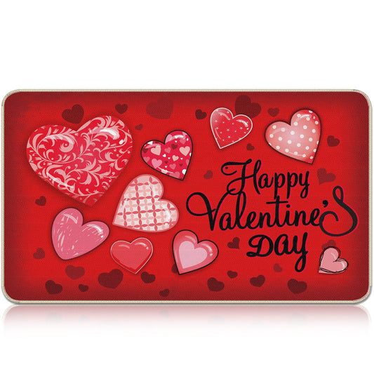 Capoda Valentine's Day Doormat 17 x 29 Inch Door Mat Linen Rubber Non Slip Valentine's Day Floor Mat Welcome Door Rug for Indoor Outdoor Entrance Decor(Flax Heart)