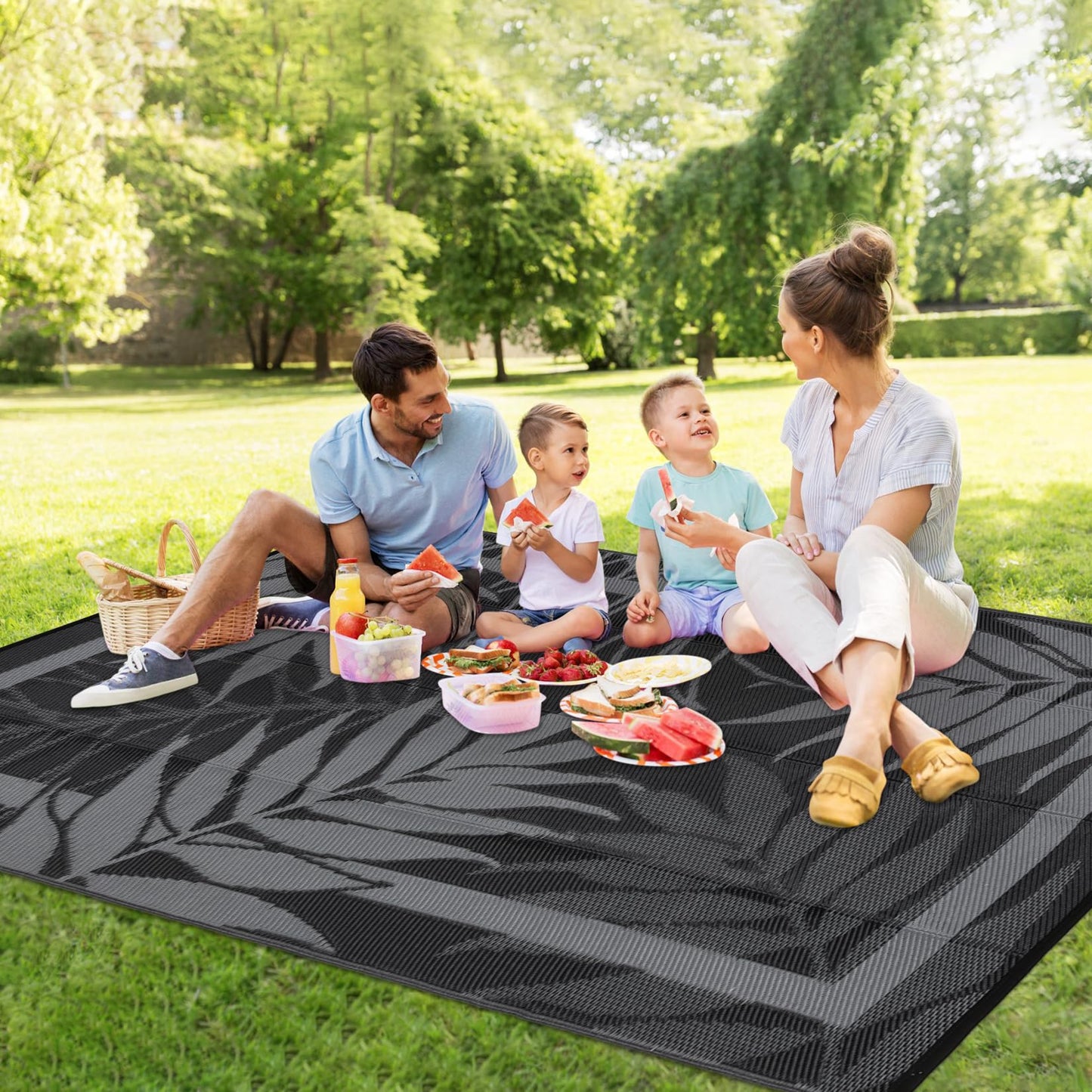 GAOMON 9'x18' Outdoor Rug Waterproof, Reversible Plastic Straw Rug for Large Patio, Backyard, Poolside, Deck – UV Resistant, Heavy Duty, Easy Clean Outdoor Carpet for High Traffic, Black&Brown