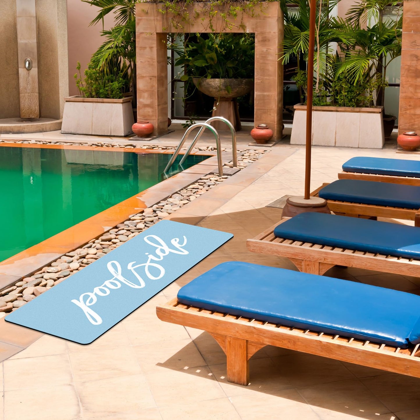 Dunzy Thick Poolside Runner Mat 68 x 24 Inch Non Slip Pool Deck Mat Rug Soft Colorfast Outdoor Indoor for Swimming Pool Beach Lounging(Glacier Blue)