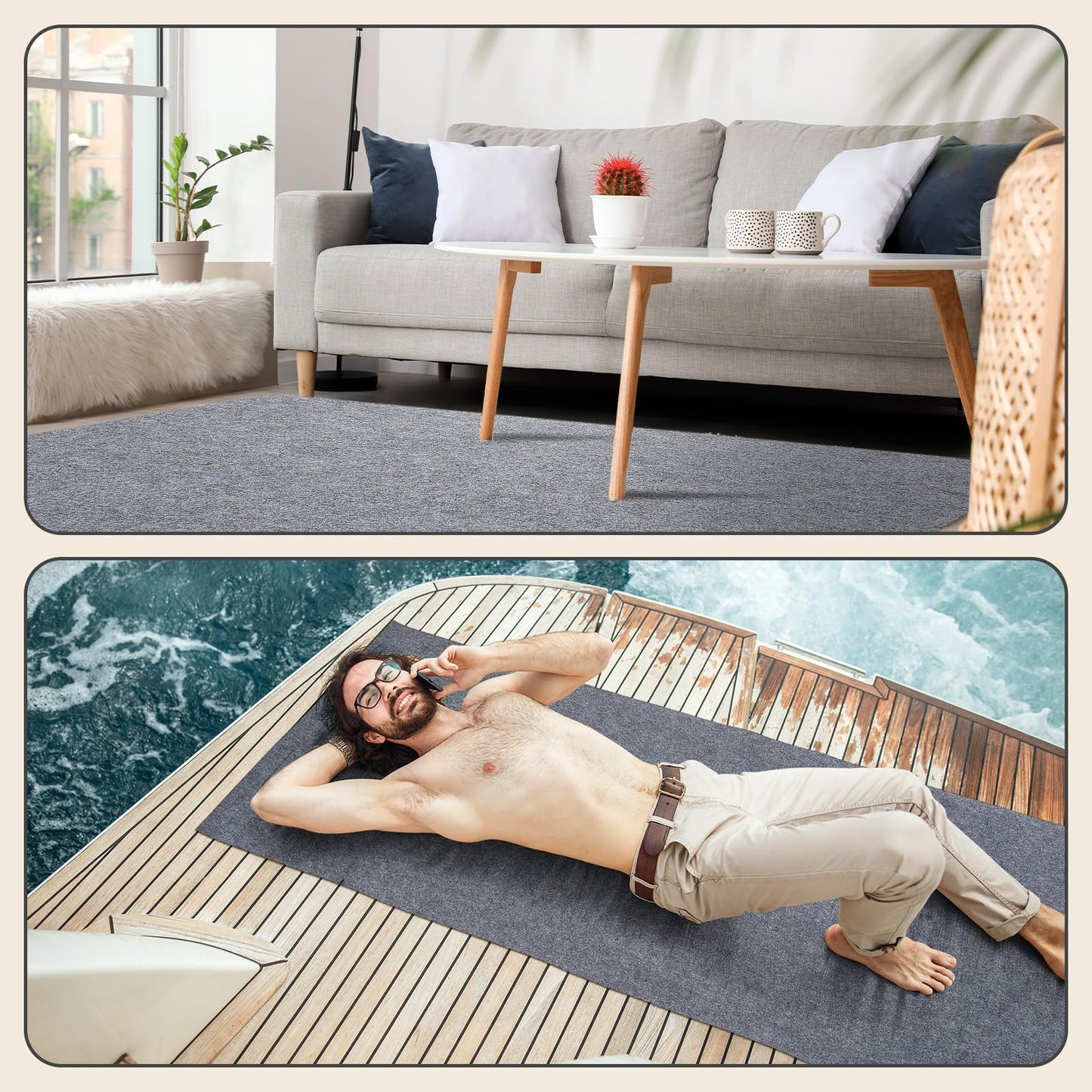 Drydiet Gray Boat Carpet, Marine Carpet Marine Grade Mat for Boats with Waterproof for Outdoor Deck Patio Porch Garage Kitchens Bathroom Outdoor Area Rug Runner Non-Slide Porch Rug (2 x 6 ft)