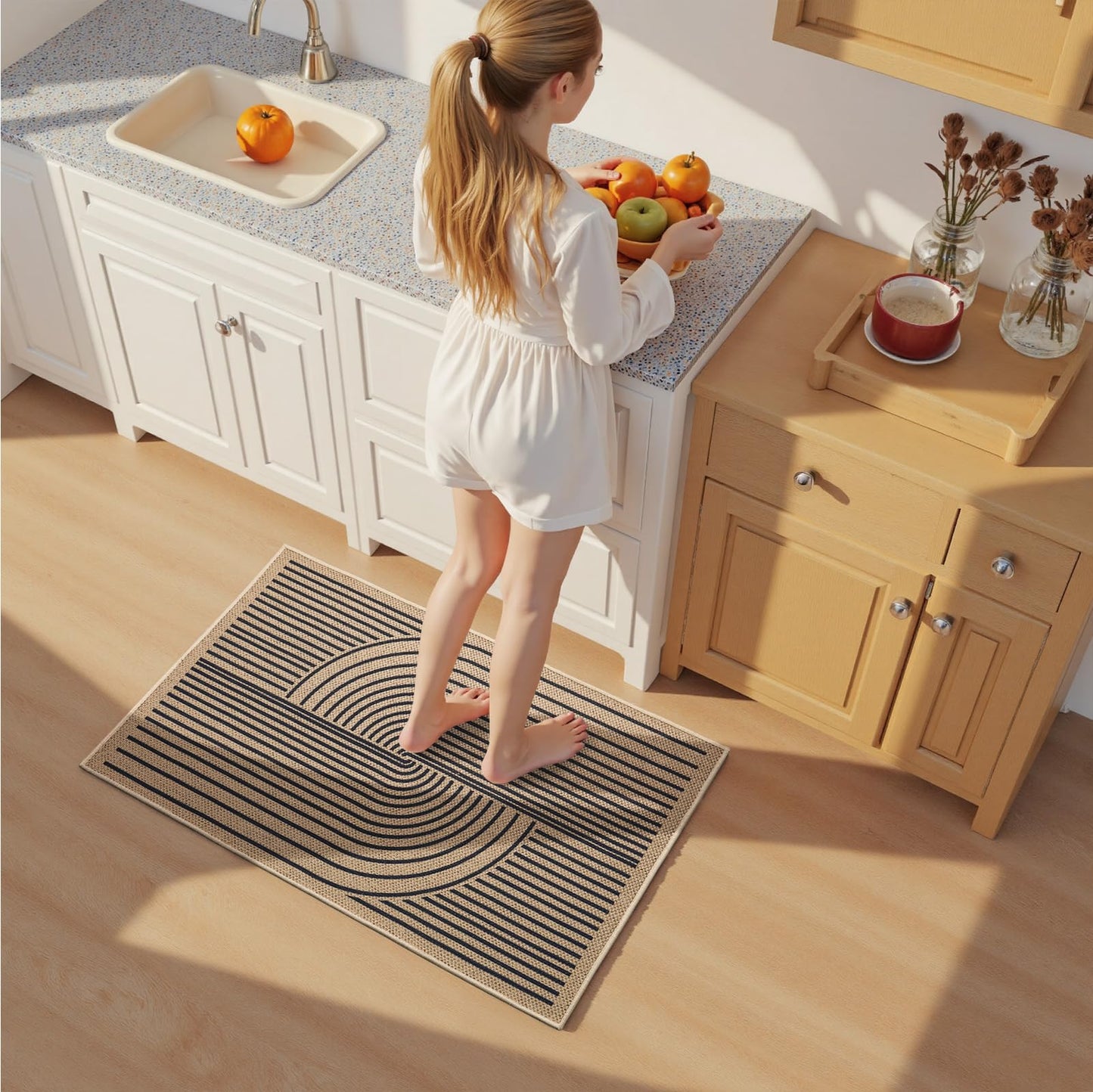EDIMENS Rainbow Easy Jute Rug Entryway Rug, 2x3 Front Door Mat Small Entryway Non-Slip Washable Area Rug, Farmhouse Low Pile Indoor Outdoor Doormat for Entrance Entry Porch Doorway