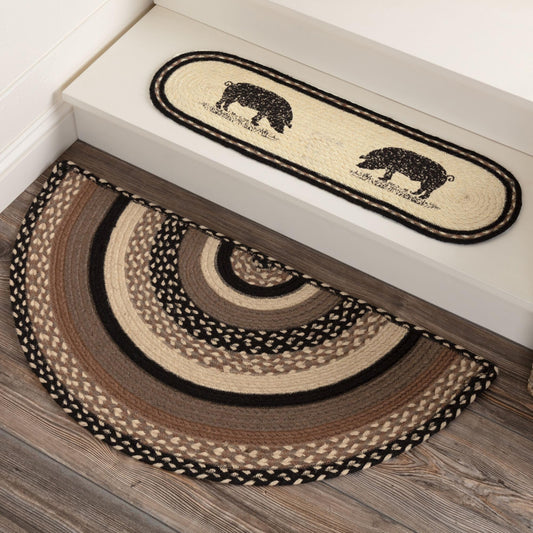 VHC Brands Sawyer Mill Charcoal Jute Half Circle Striped Accent Rug Farmhouse, Entryway Kitchen Doormat Non Slip Pad 16.5x33- Multicolored (White, Black, & Grey/Taupe)