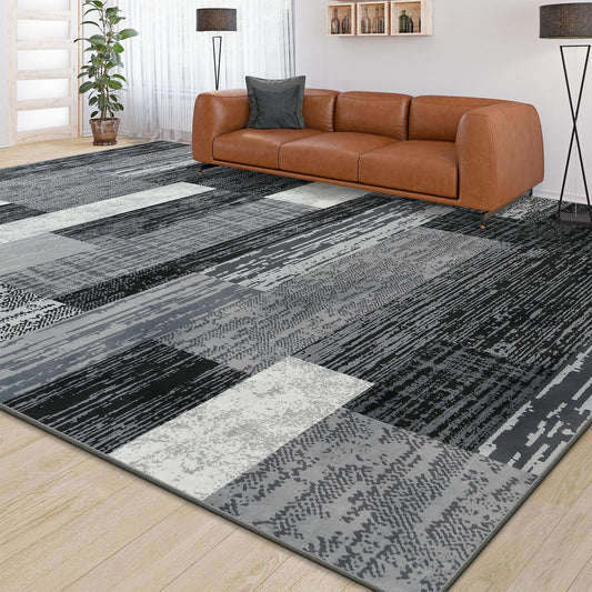 Large Area Rugs,Modern Geometric Patchwork Floor Decor for Bedroom Aesthetic Carpet, Rockwood Collection, Indoor Rugs for Living Room, Dining Room, Nursery, Office, Machine Washable Rug,5x8 Ft Grey