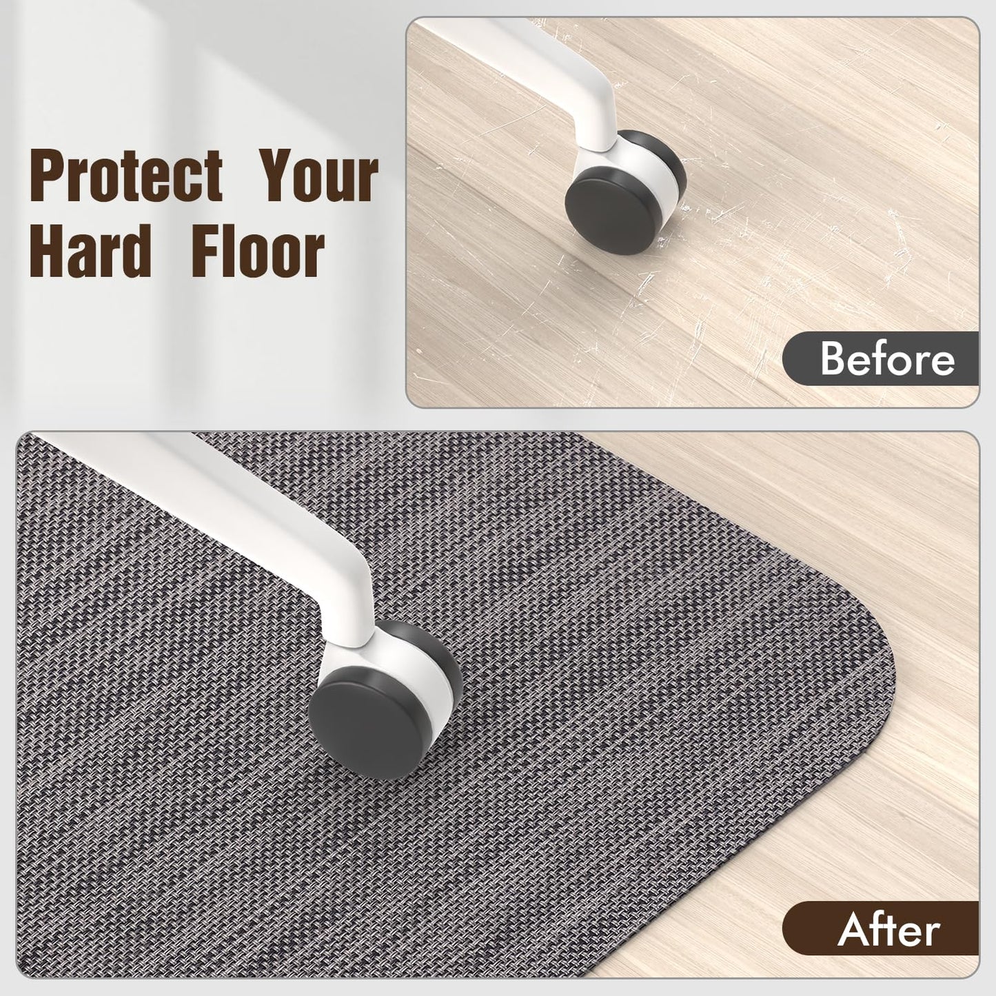 Blvornl Office Chair Mat for Hardwood Floor, 45"x 53" Desk Chair Mat for Hard Wood and Tile Floor, Large Anti-Slip Hard Floor Protector Rolling Chair Mat, PVC Mat Desk Rug for Office Home, Dark Grey