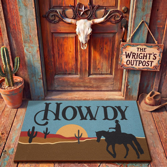 Jenaai Howdy Welcome Doormat, 16 x 29 Inch Western Front Coir Door Mat with Cowboy Design, Non Slip Outdoor Entryway for Patio Porch Indoor Decor