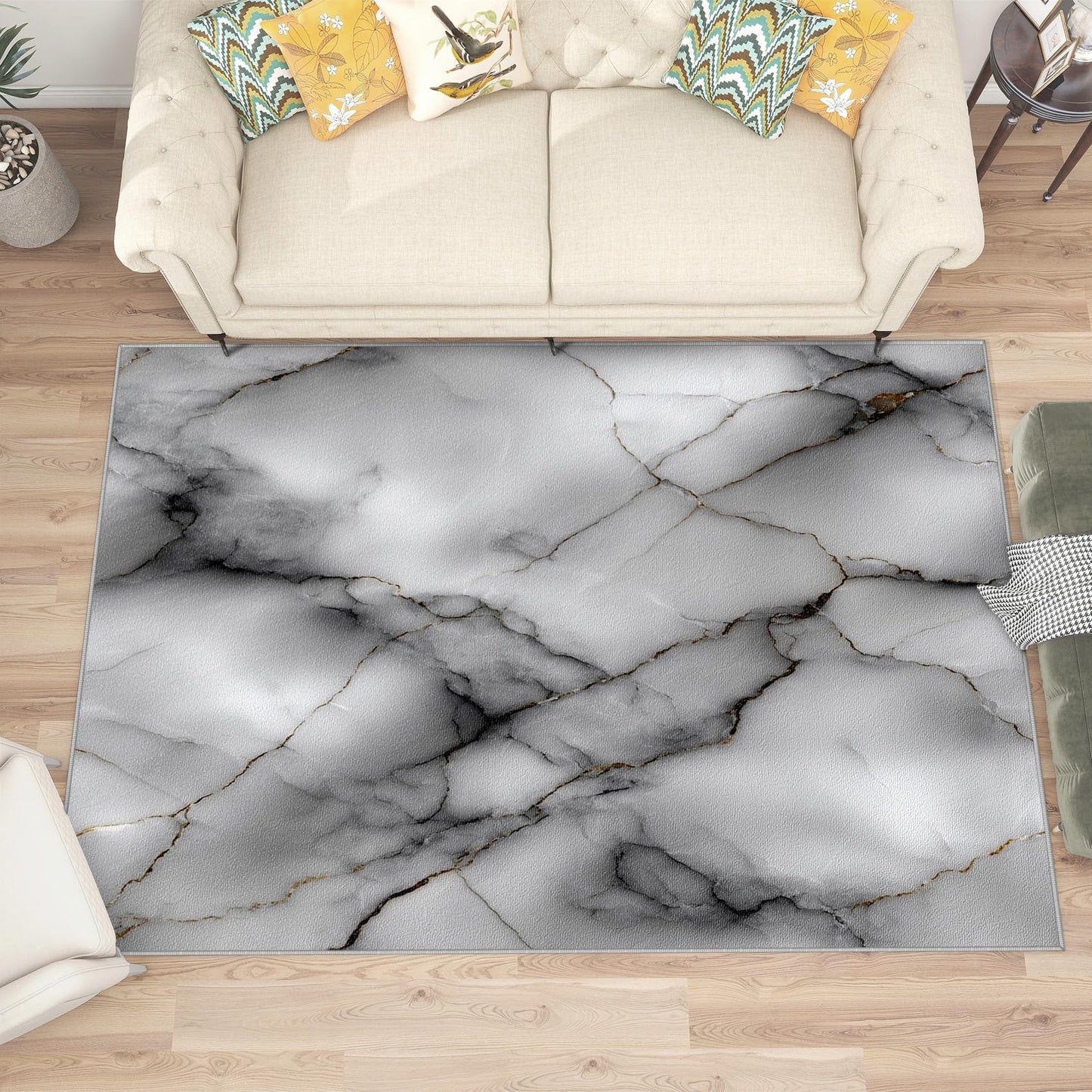 Aquailis Marble Rugs for Bedroom - Abstract Agate Rug, 3x4 Rug, Modern Luxury Area Rug, Contemporary Washable Non Slip Rugs, White and Black Carpet - Home Decor, Marble Gifts for Home